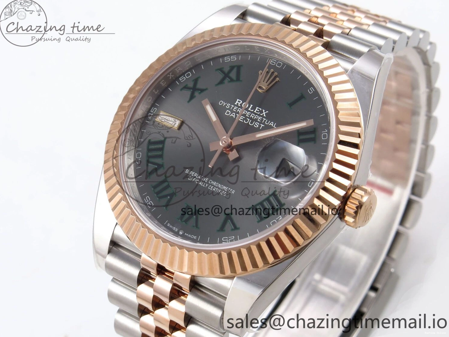 0122 DateJust 41 126331 ARF 1:1 Best Edition 904L Steel Gray Dial Green Roman Marker on SS RG Jubilee Bracelet SH3235（Gain Weight） FastDry 1103